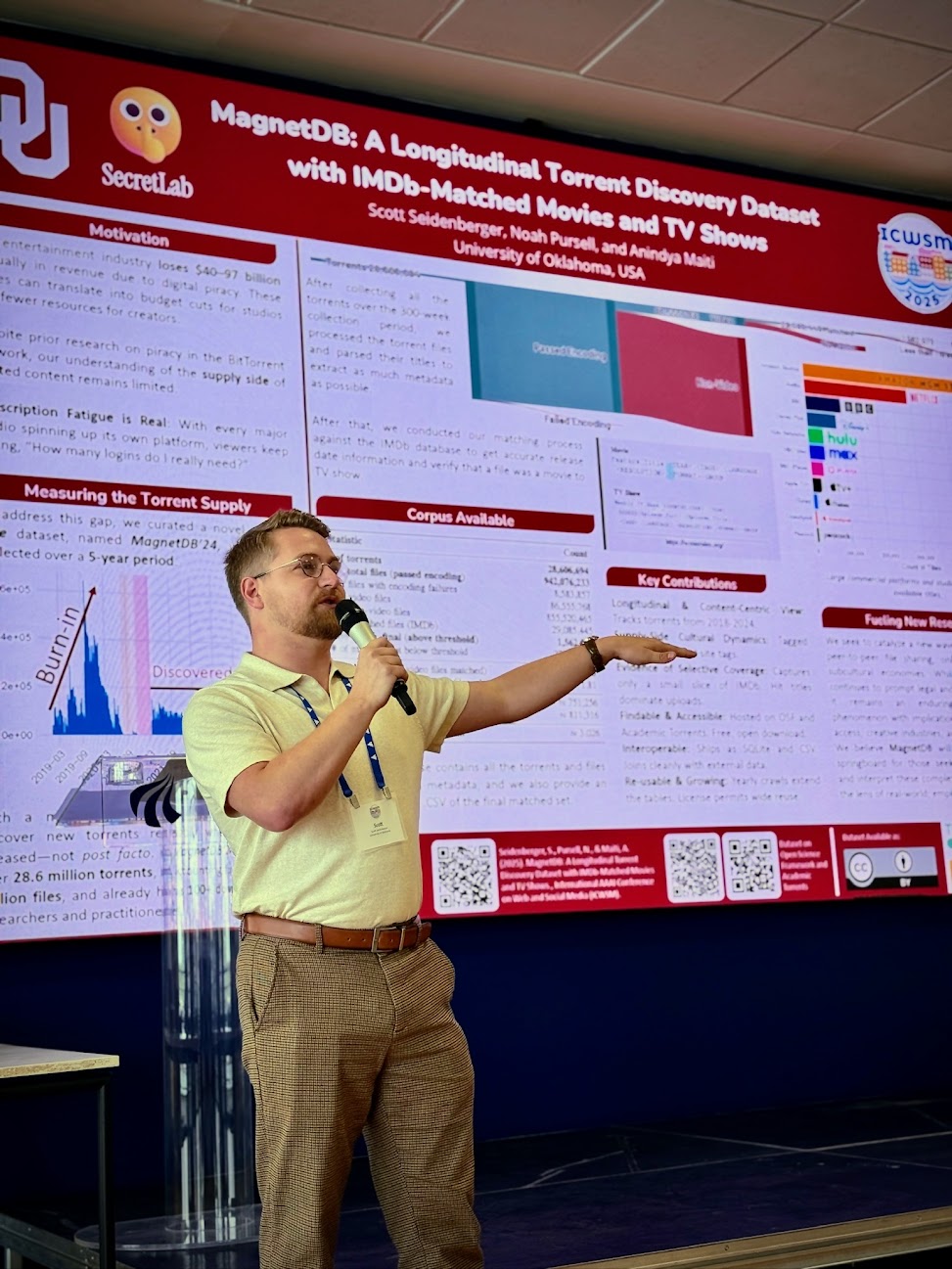 Scott Seidenberger presenting MagnetDB at ICWSM 2025 in Copenhagen.